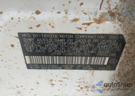 2015 Lexus Is 250 z USA, uszkodzony, nr VIN JTHBF1D26F5071352